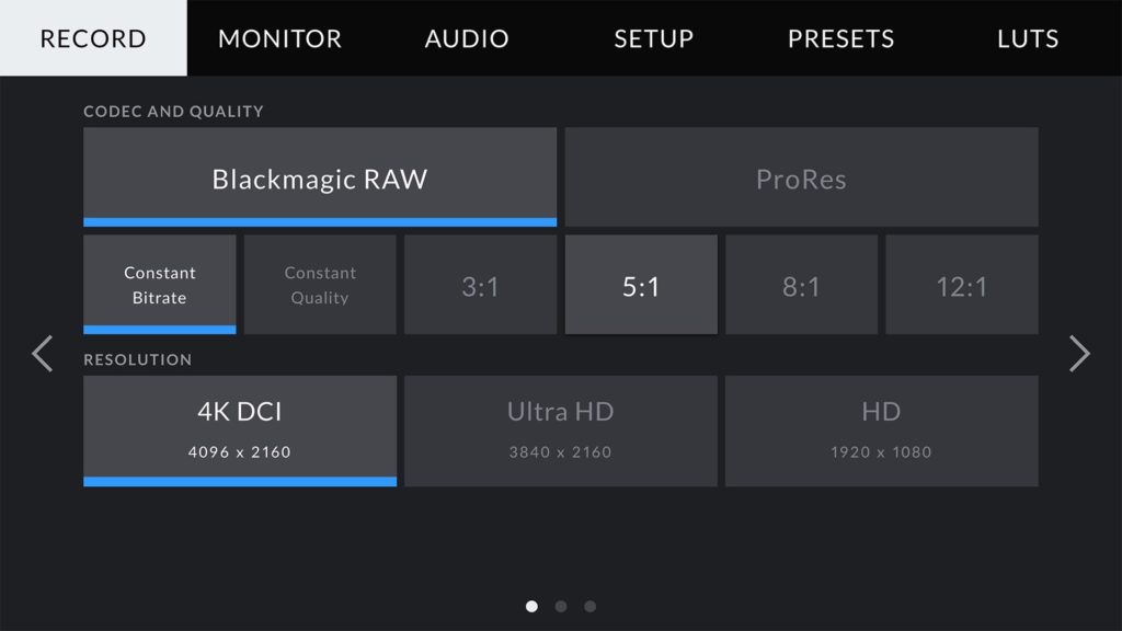 Pocket Cinema Camera 4K interface