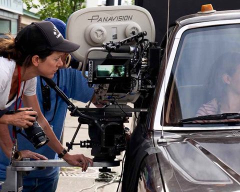 Cinematographer BSC ASC Polly Morgan, left, and Millicent Simmonds on the set of Paramount Pictures' "A Quiet Place Part II." Photo by Jonny Cournoyer. © 2019 Paramount Pictures. All Rights Reserved