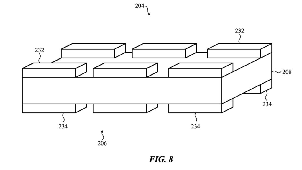 FIG. 8 shows a portion of a stack-up including sensor and drive pixels forming a configurable, force-sensitive input structure, according to embodiments.