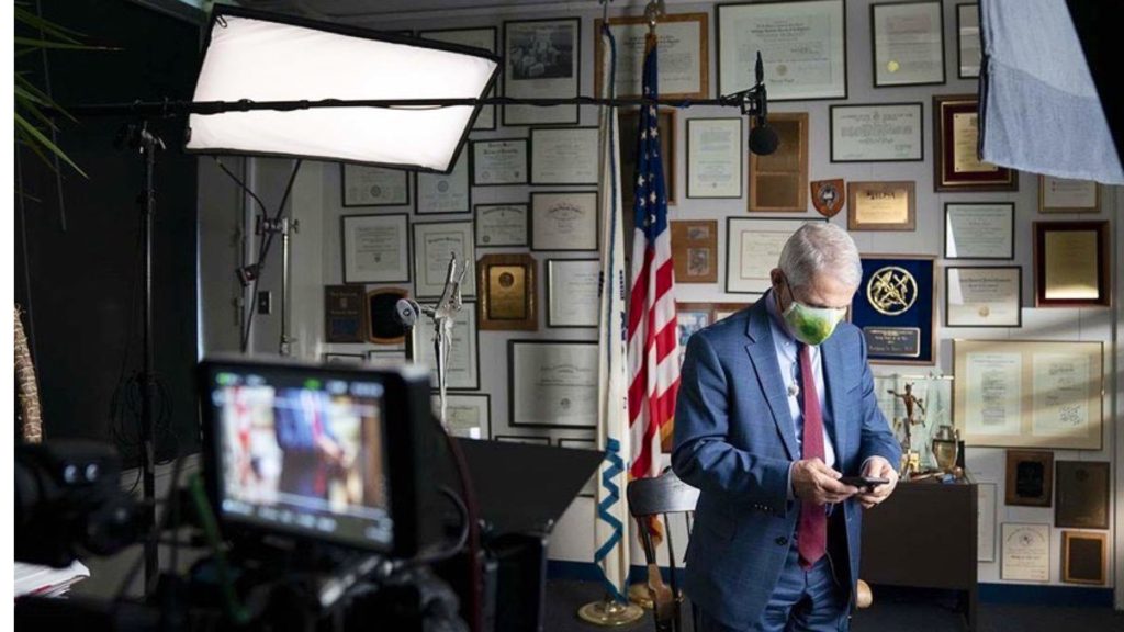 Dr. Anthony Fauci on set. Photo by Visko Hatfie