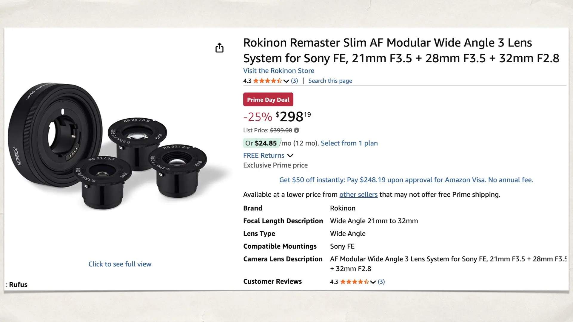 Rokinon Remaster Slim AF Modular Set (21mm + 28mm + 32mm) for Sony FE