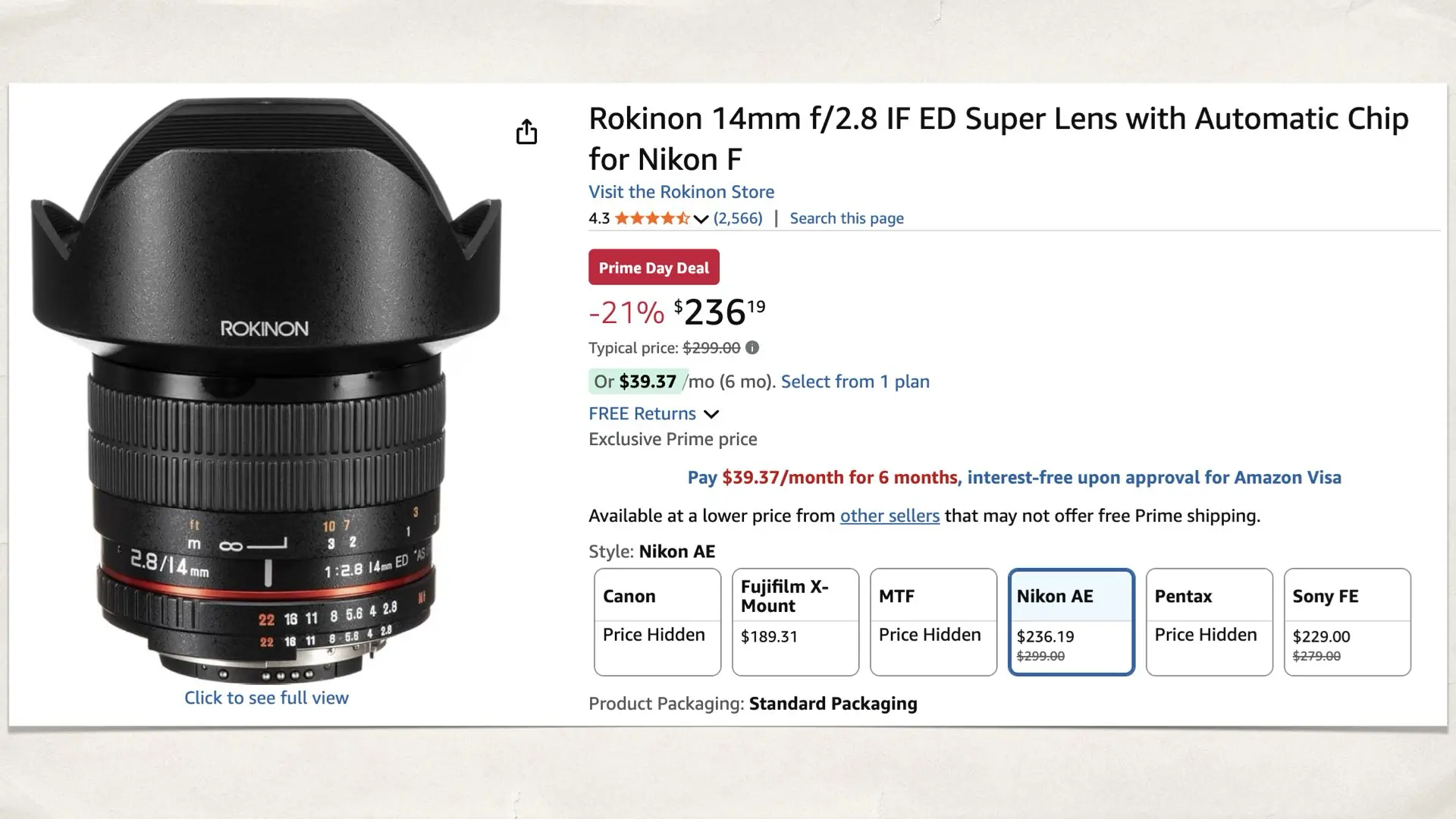 Rokinon 14mm f/2.8 Super Wide for Nikon F