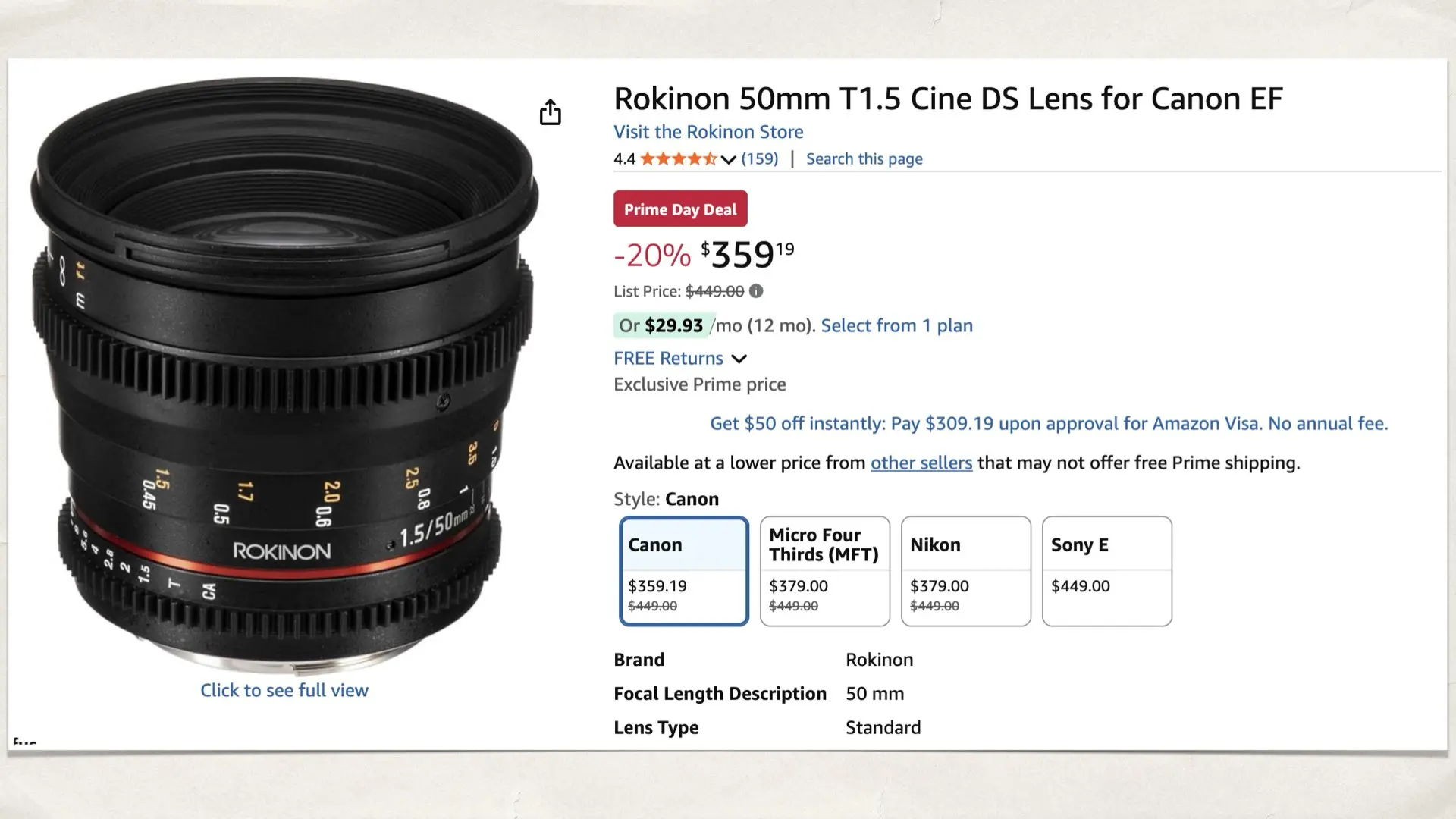 Rokinon 50mm T1.5 Cine DS for Canon EF