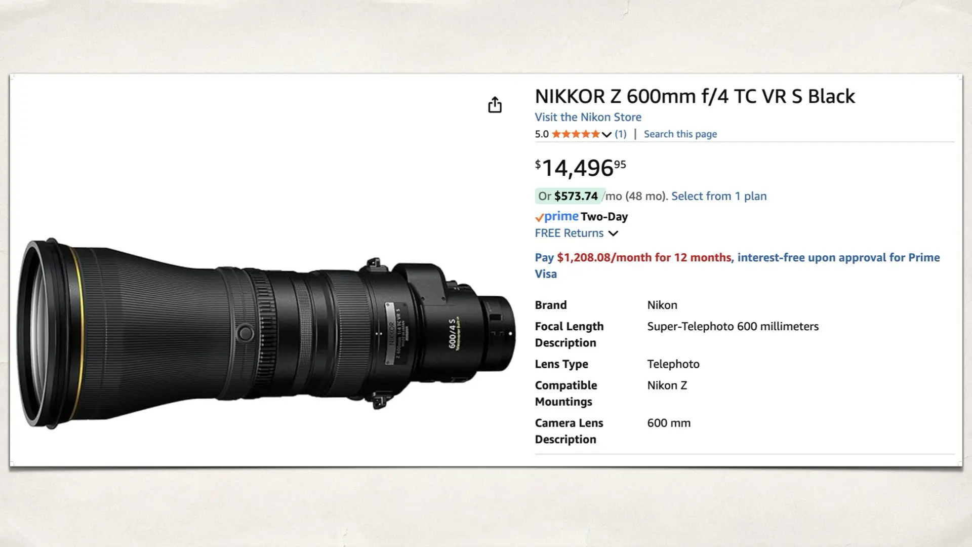 NIKKOR Z 600mm f/4 TC VR S