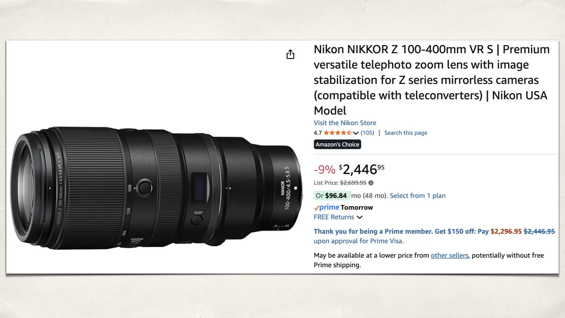 NIKKOR Z 100-400mm f/4.5-5.6 VR S