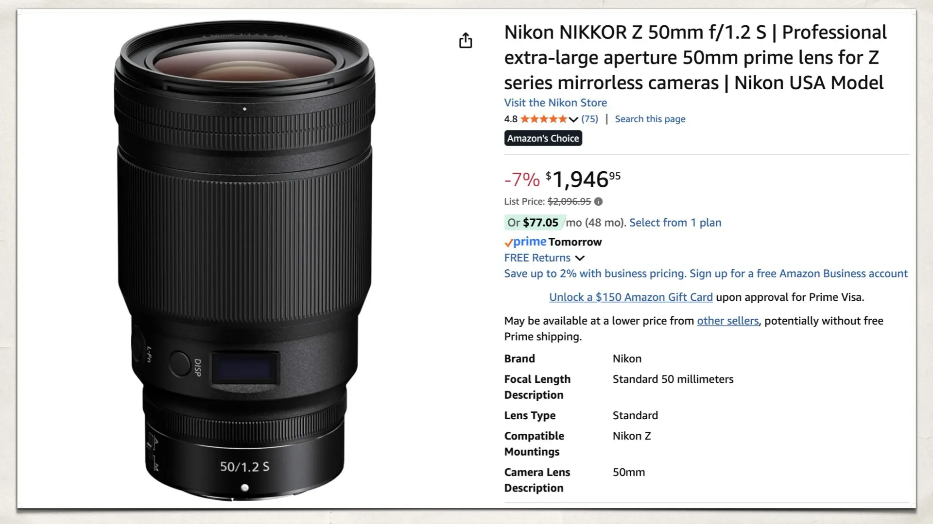 NIKKOR Z 50mm f/1.2 S