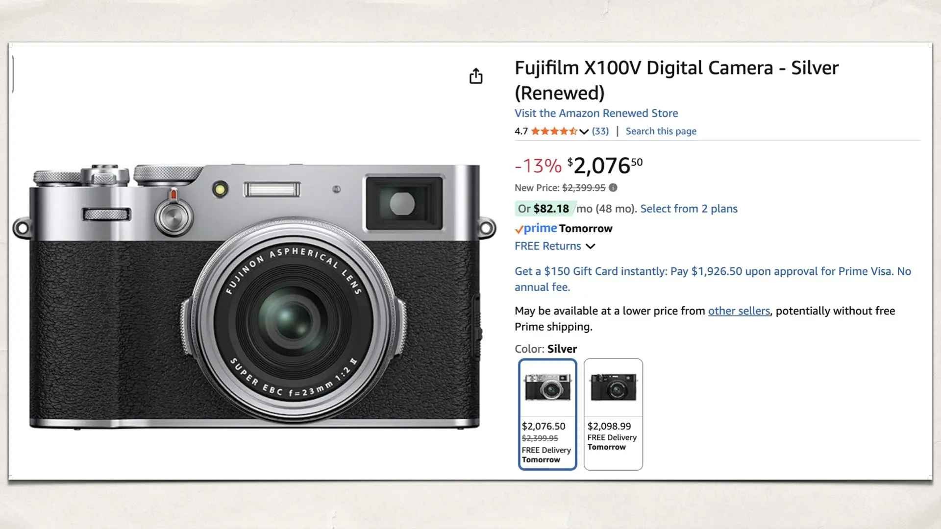 The Fujifilm X100V on Amazon Renewed
