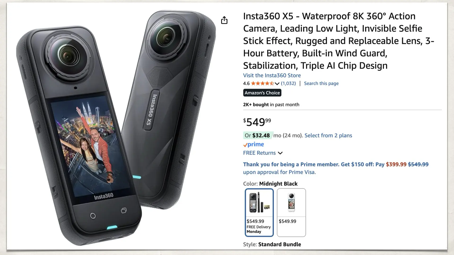 Insta360 X5 on Amazon