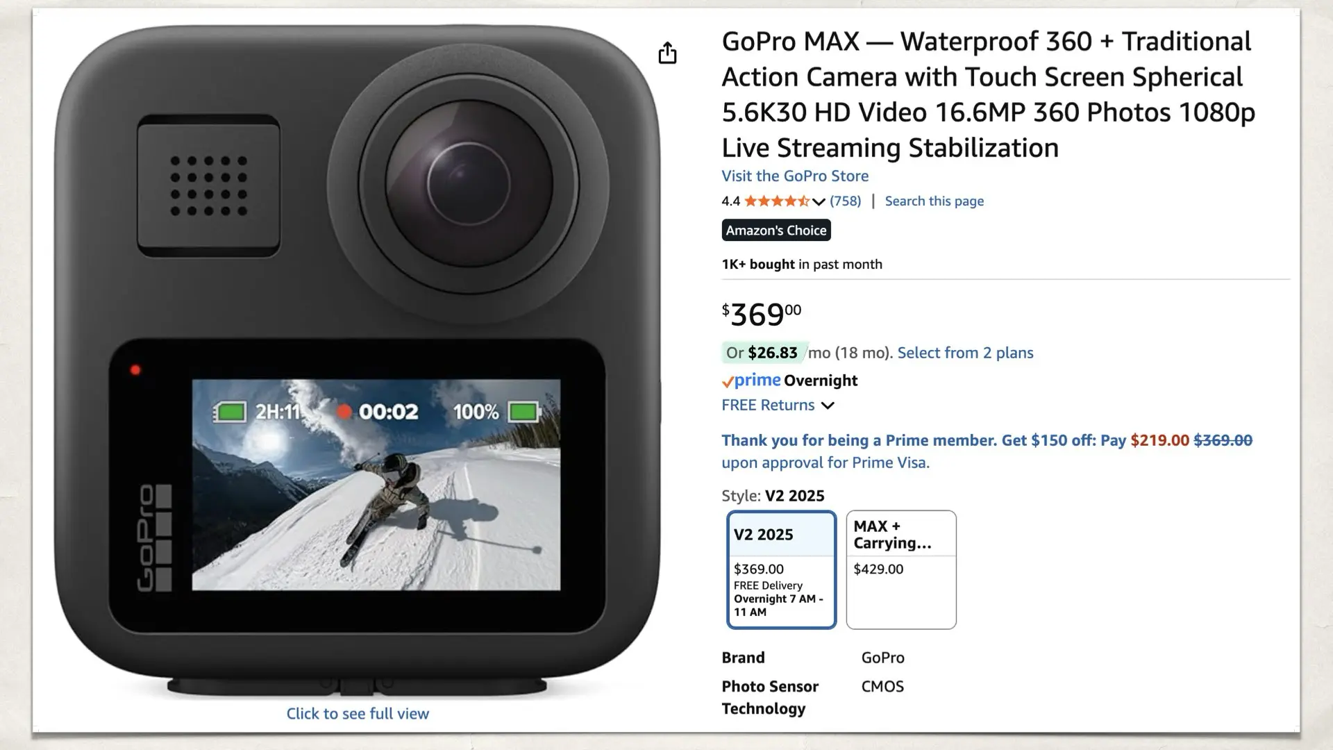 The GoPro MAX on Amazon