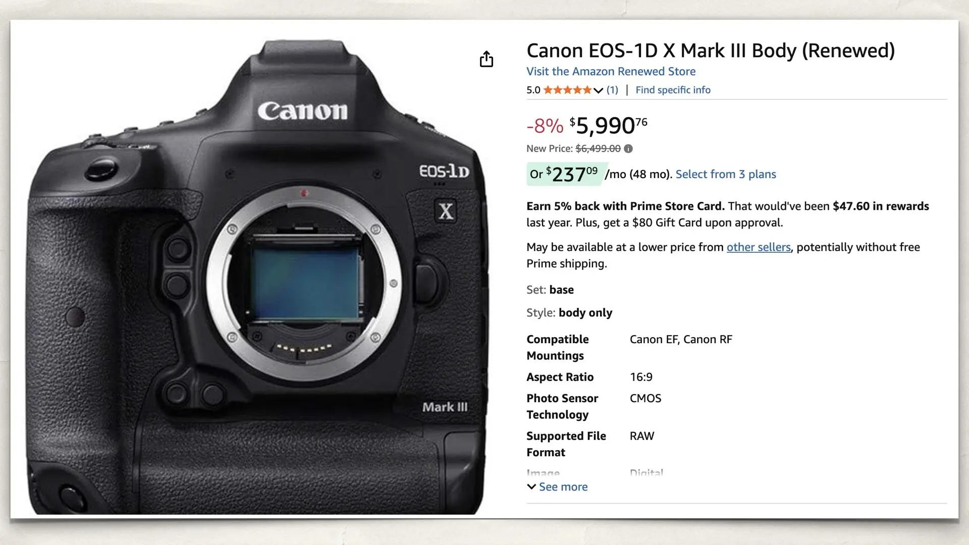 The Canon 1D X Mark III on Amazon