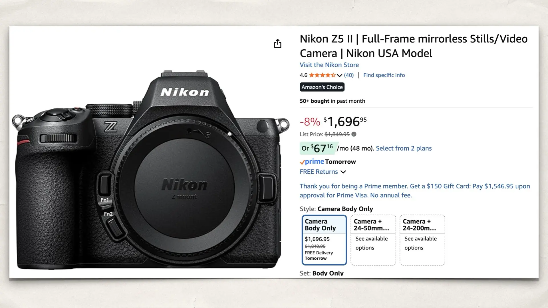 Nikon Z5 II on Amazon