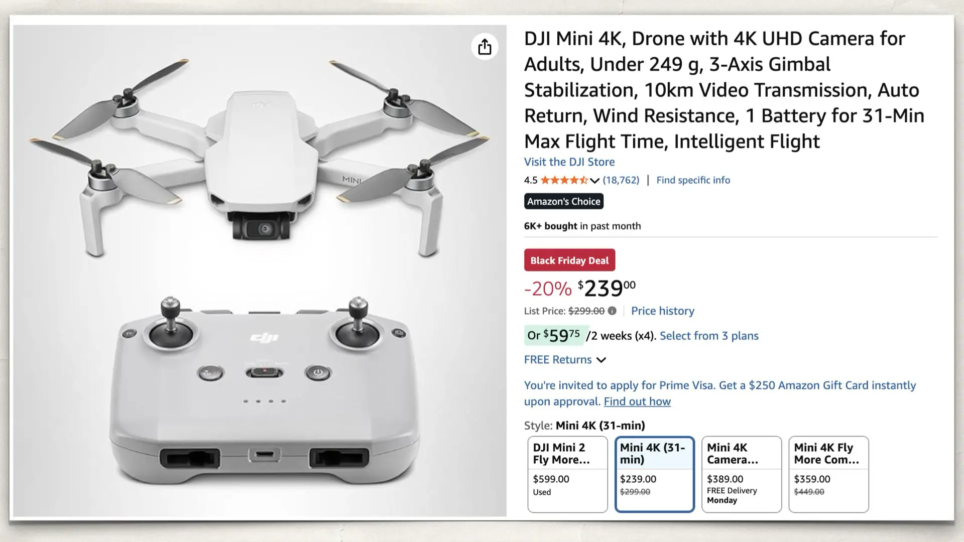 The DJI Mini 4K on Amazon
