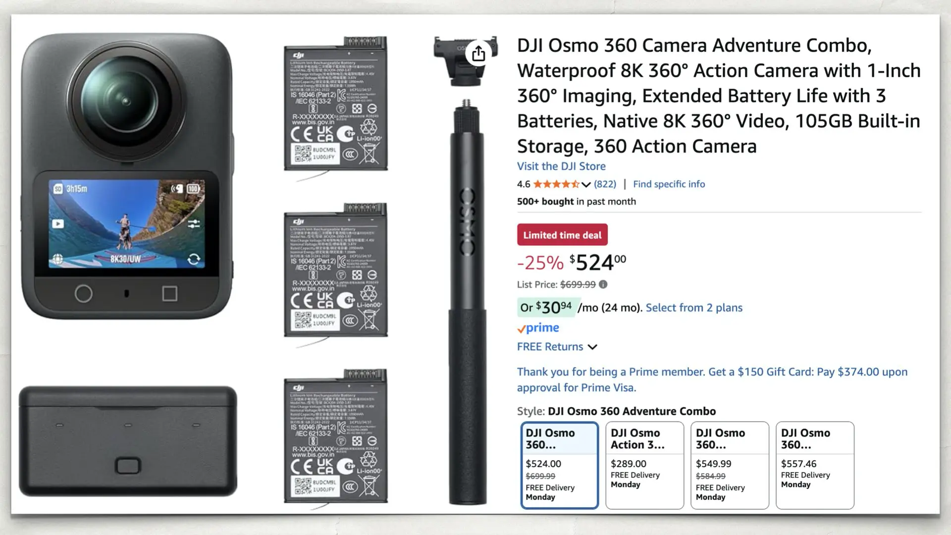 The DJI Osmo 360 Adventure Combo on Amazon