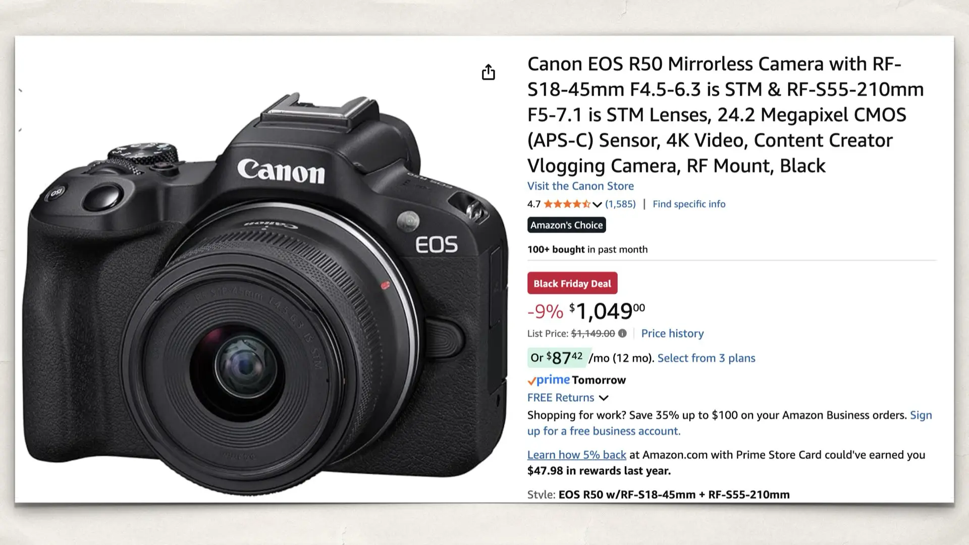 Canon EOS R50 with RF-S18-45mm Lens