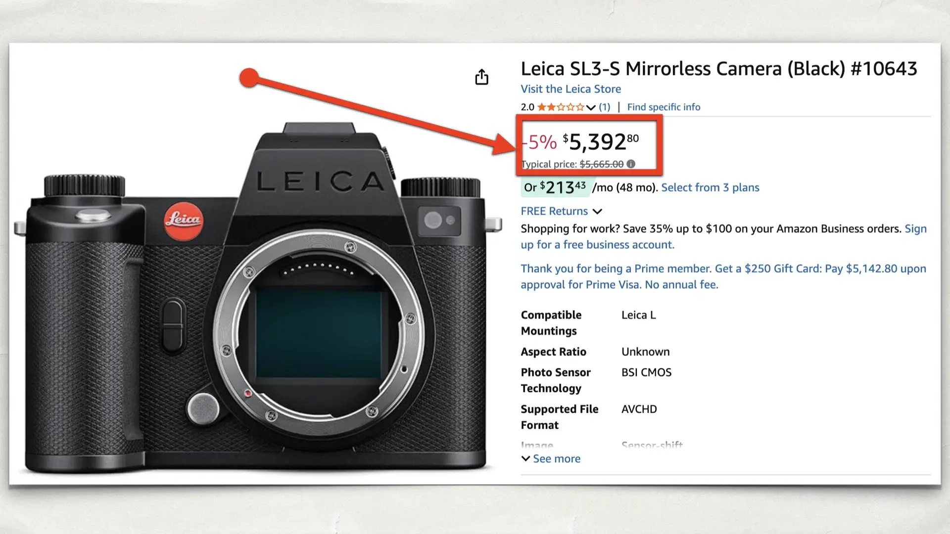 The Leica SL3 S on Amazon