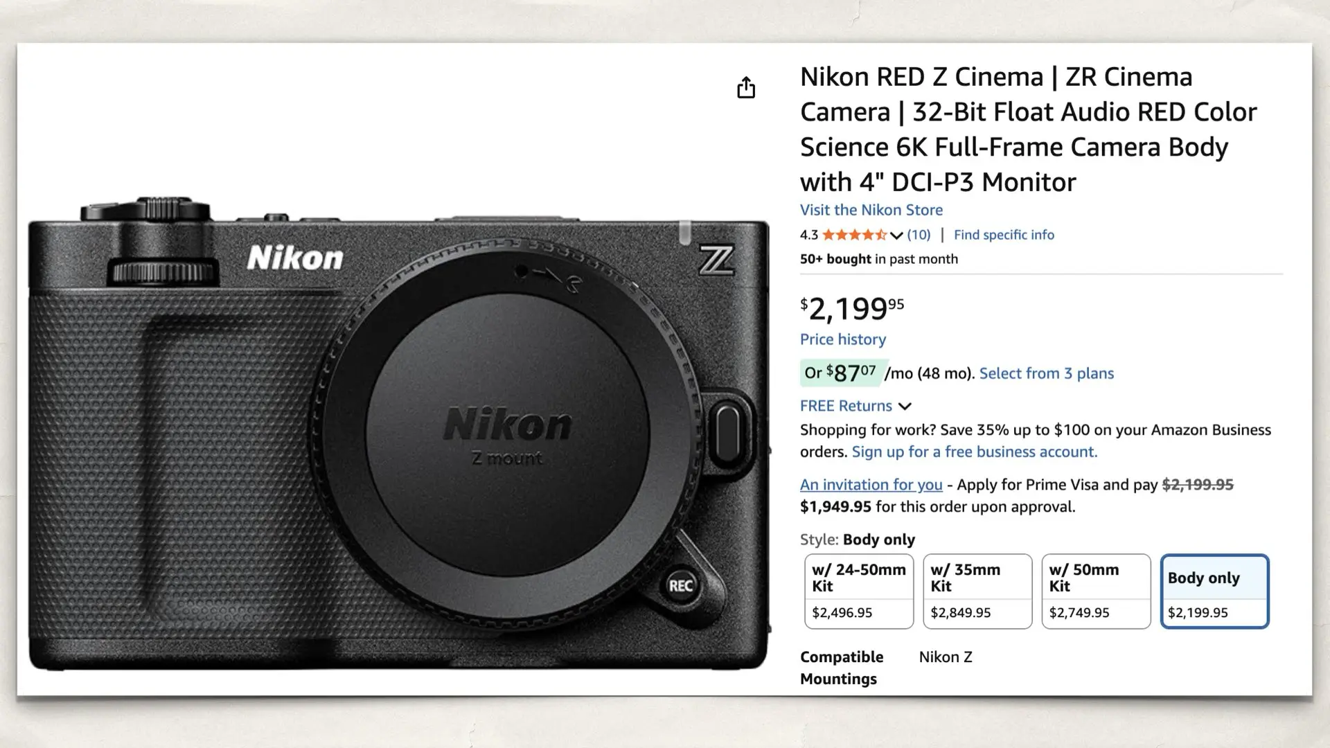Nikon ZR on Amazon