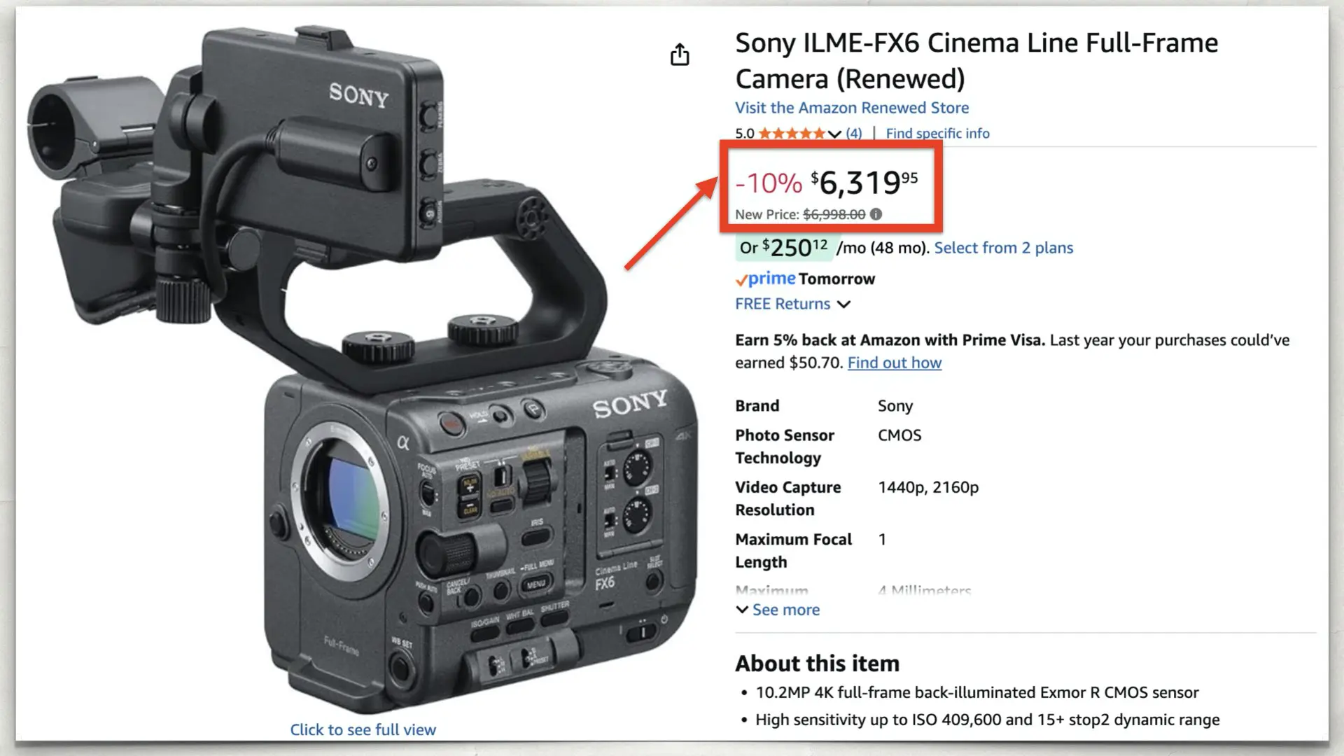 Sony FX6 on Amazon Renewed