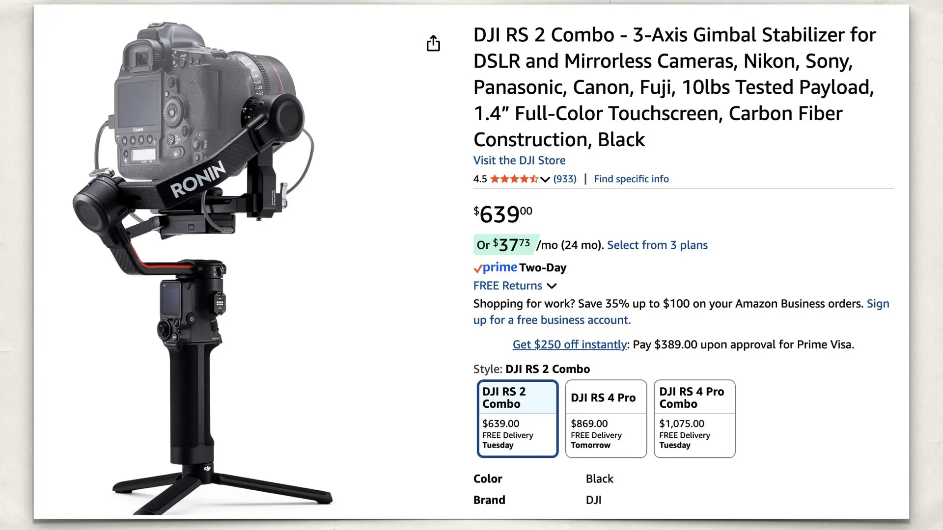 DJI RS 2 Combo on Amazon