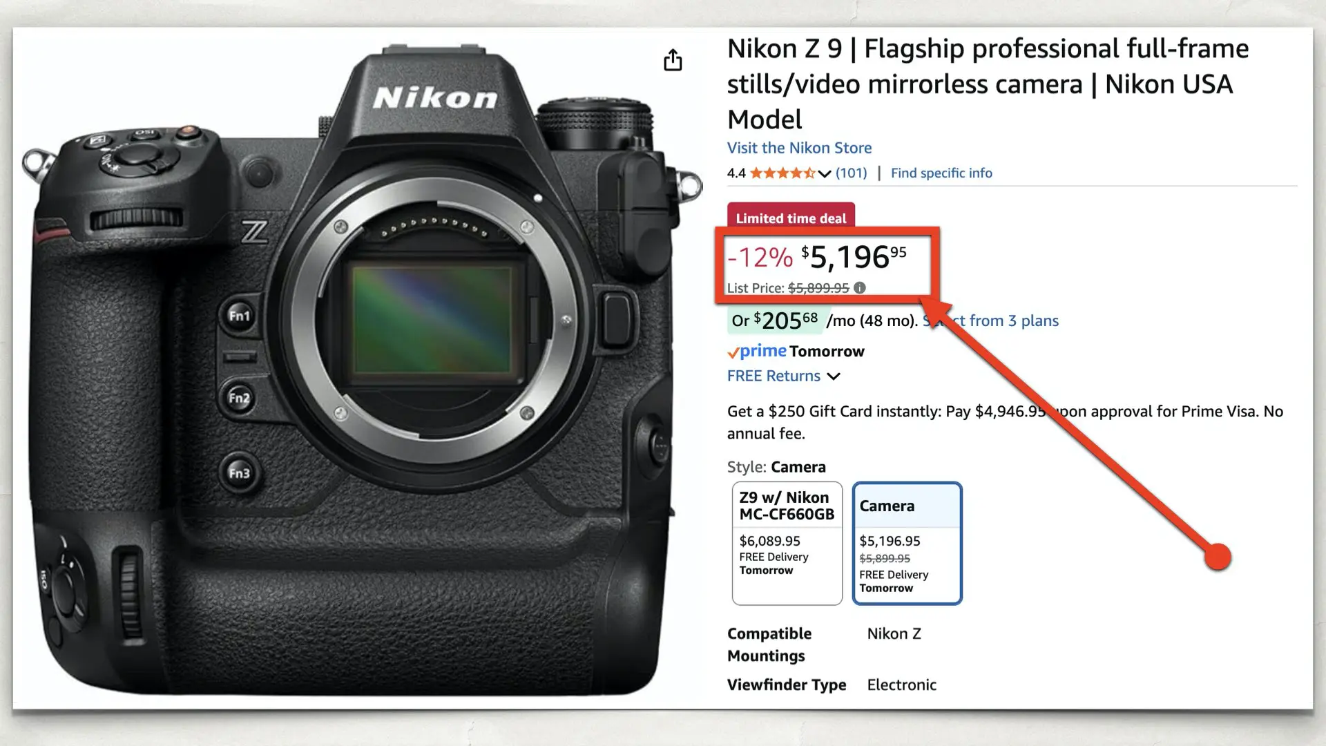 The Nikon Z9 on Amazon: New