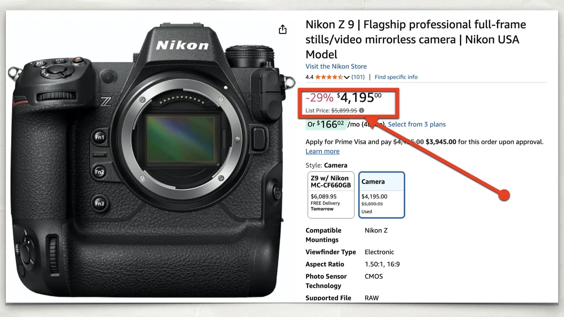 The Nikon Z9 on Amazon: Used