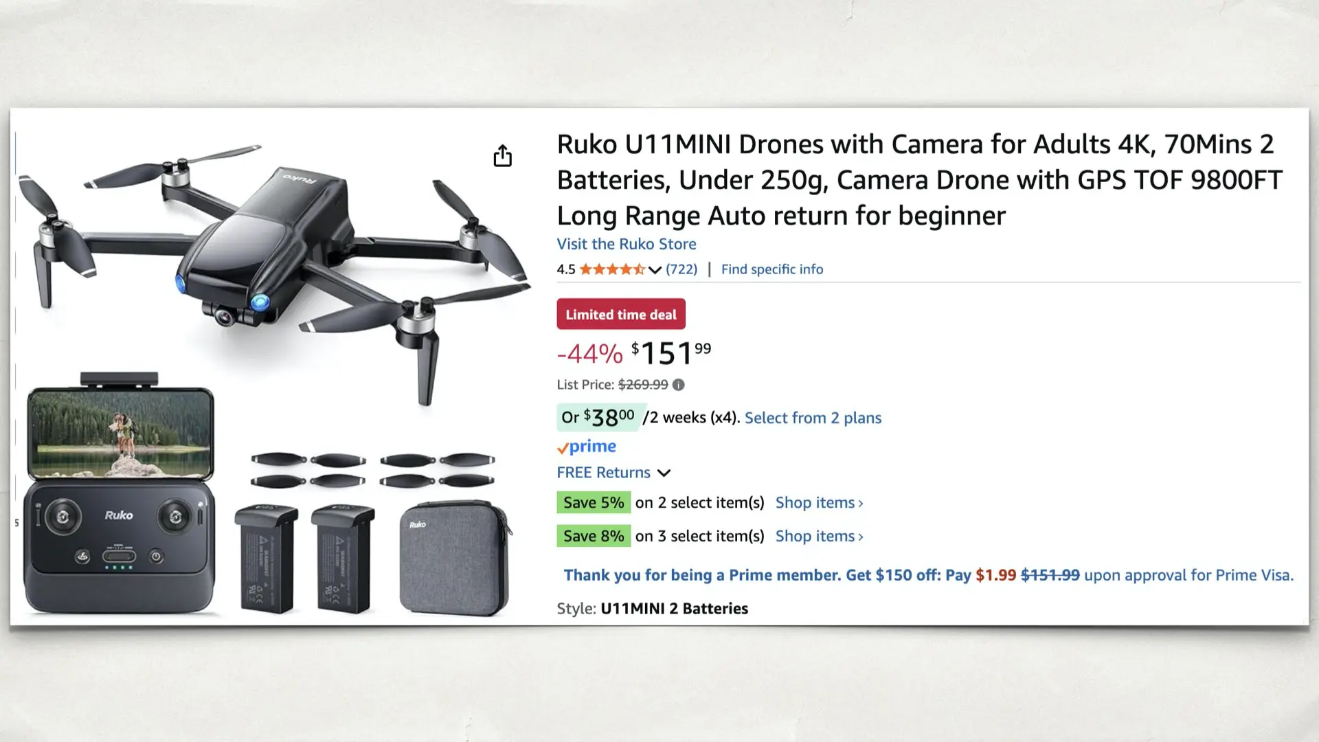 The Ruko U11MINI Drone on Amazon