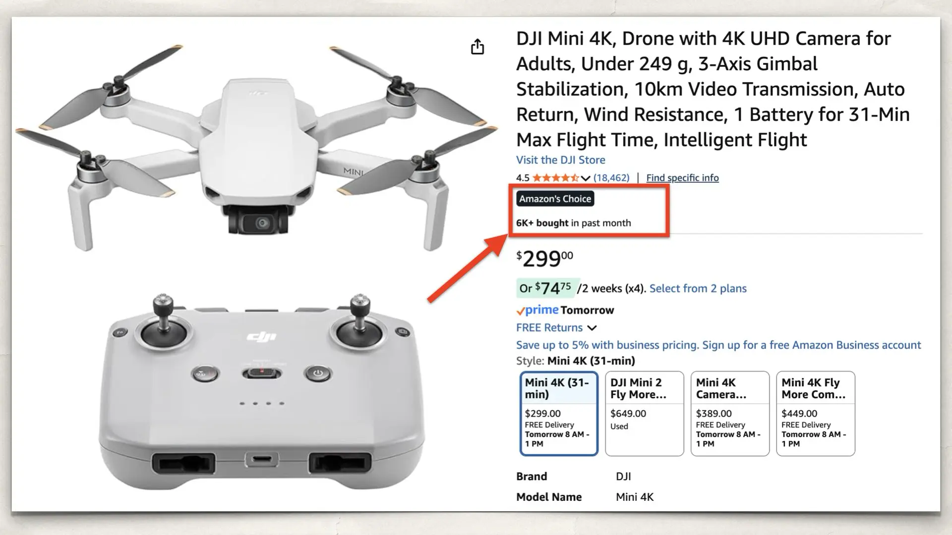 DJI Mini 4K on Amazon