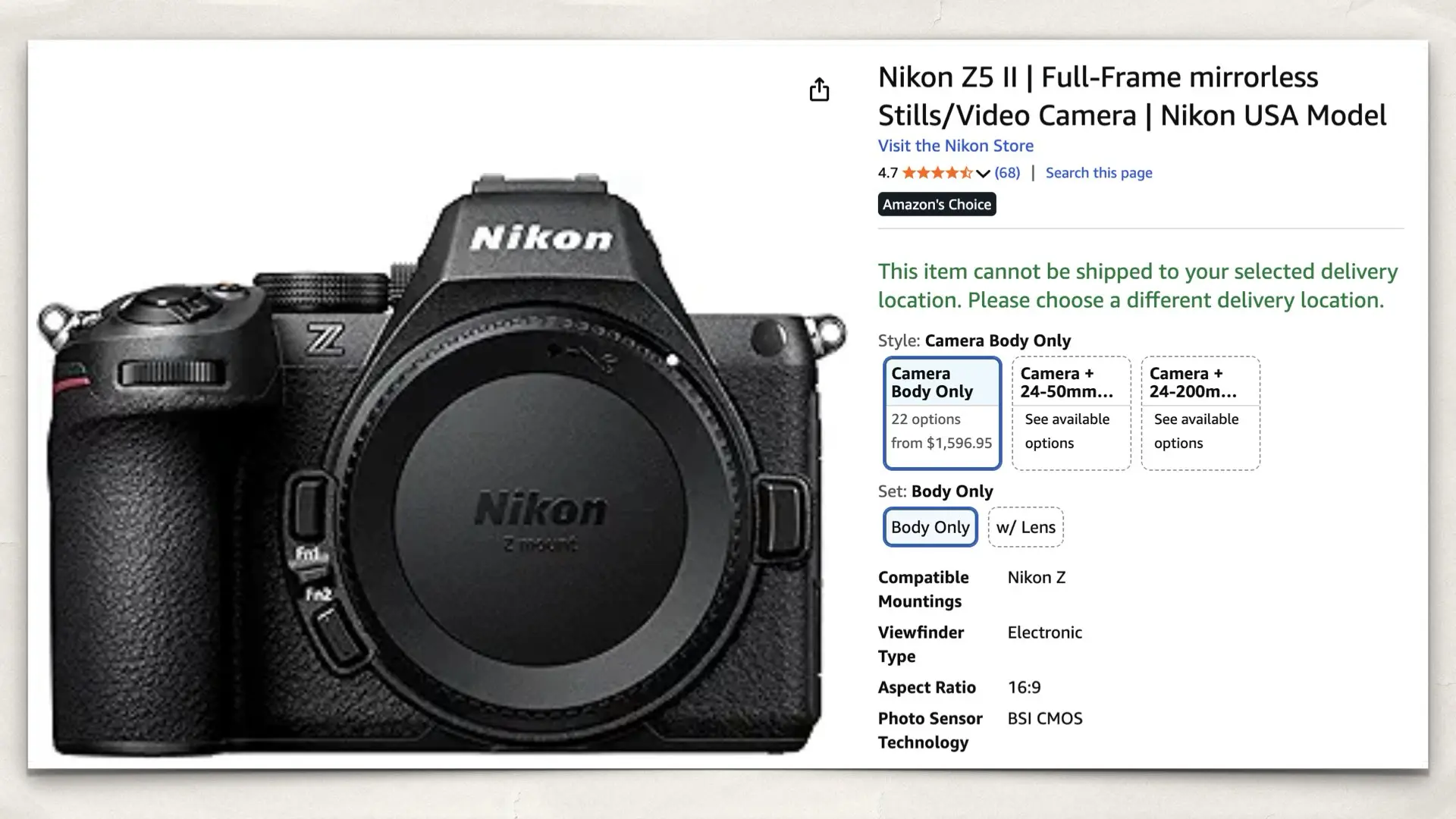 Nikon Z5 II on Amazon