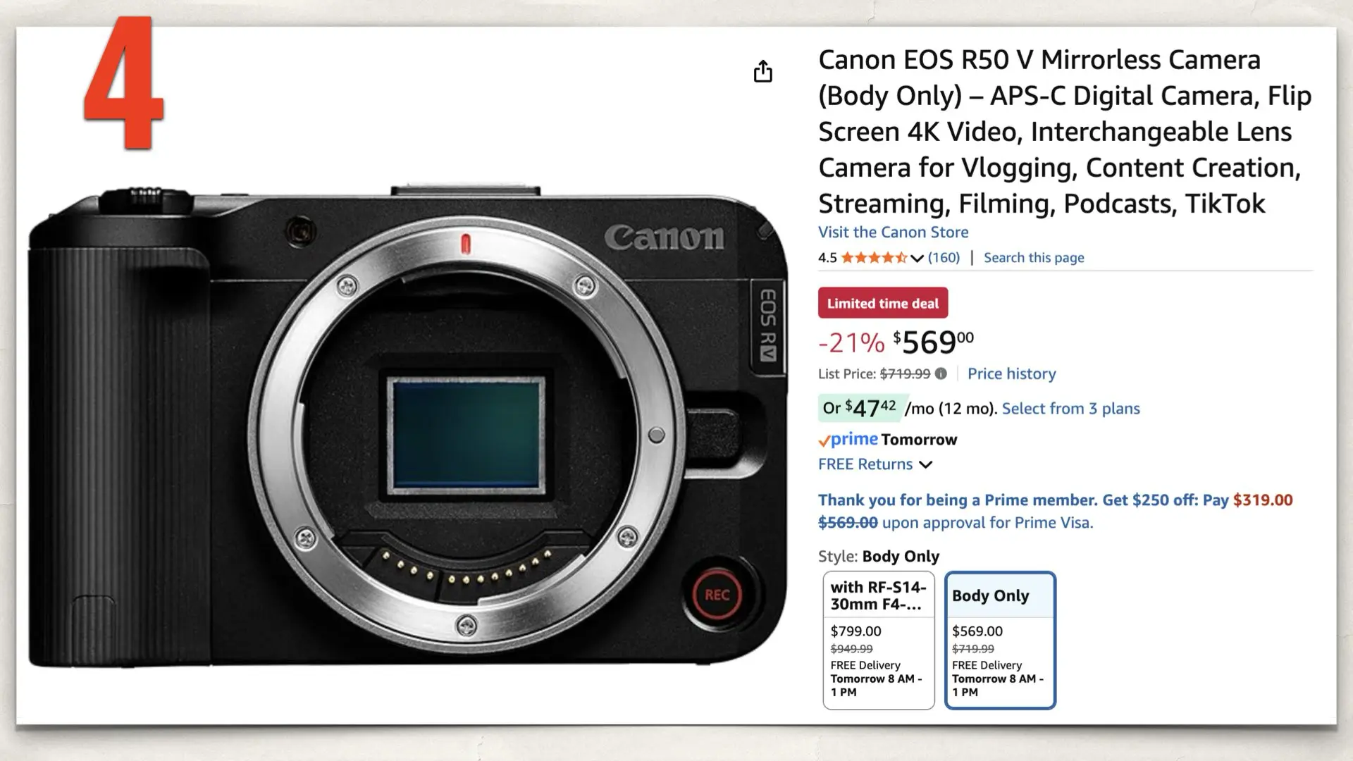 The Canon EOS R50 V on Amazon