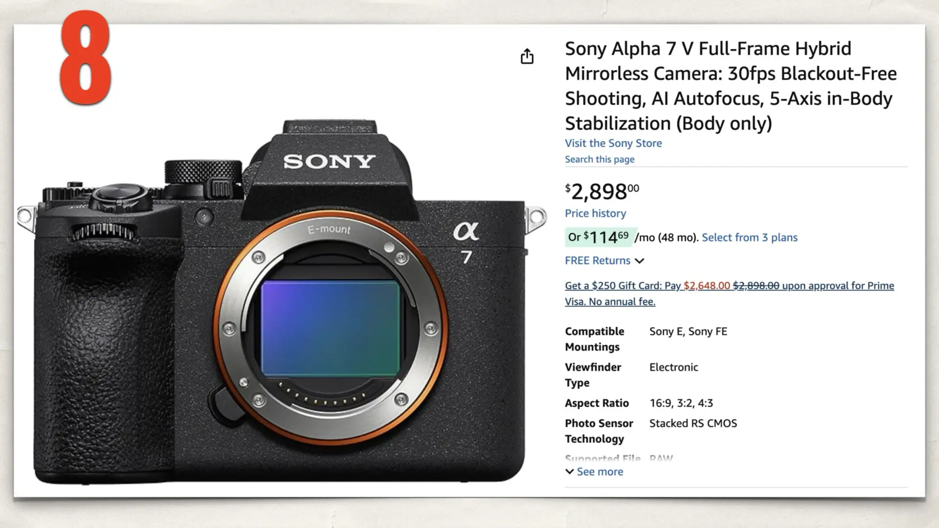 The Sony Alpha 7 V on Amazon