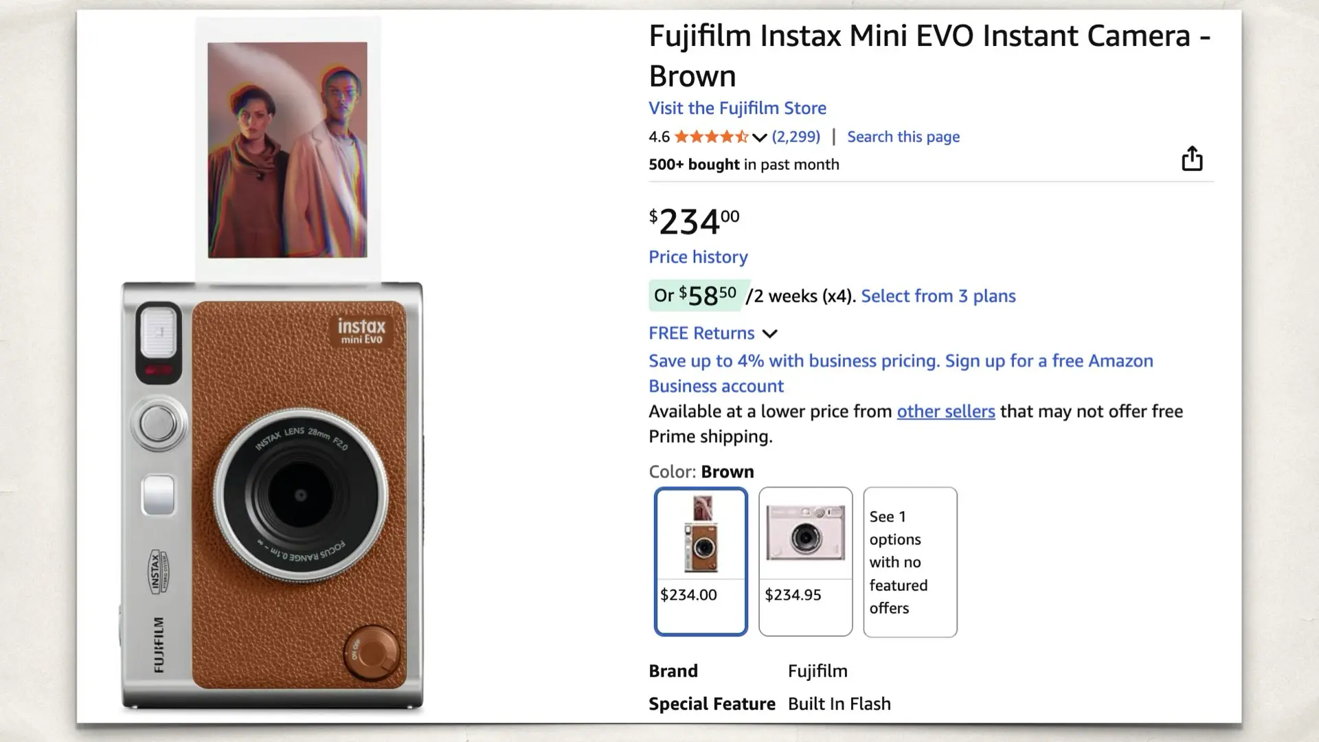 The Fujifilm Instax Mini EVO Instant Camera on Amazon
