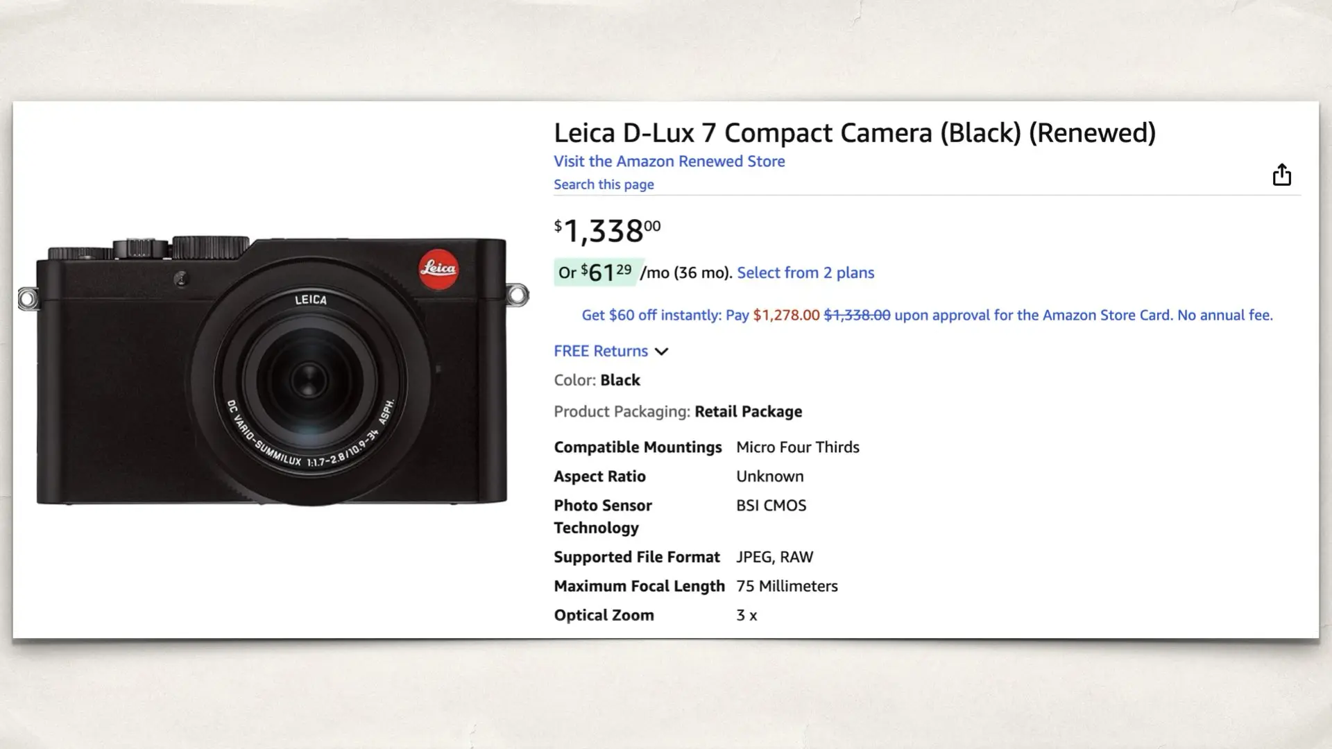 The Leica D Lux 7 on Amazon Renewed