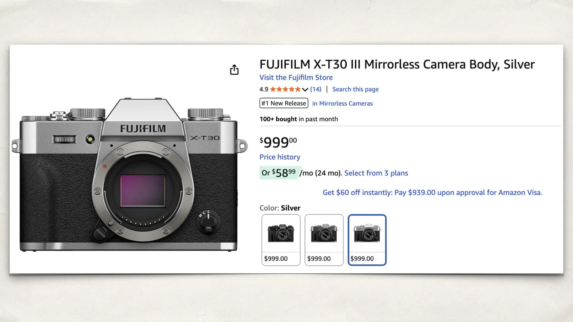 The FUJIFILM X-T30 III on Amazon