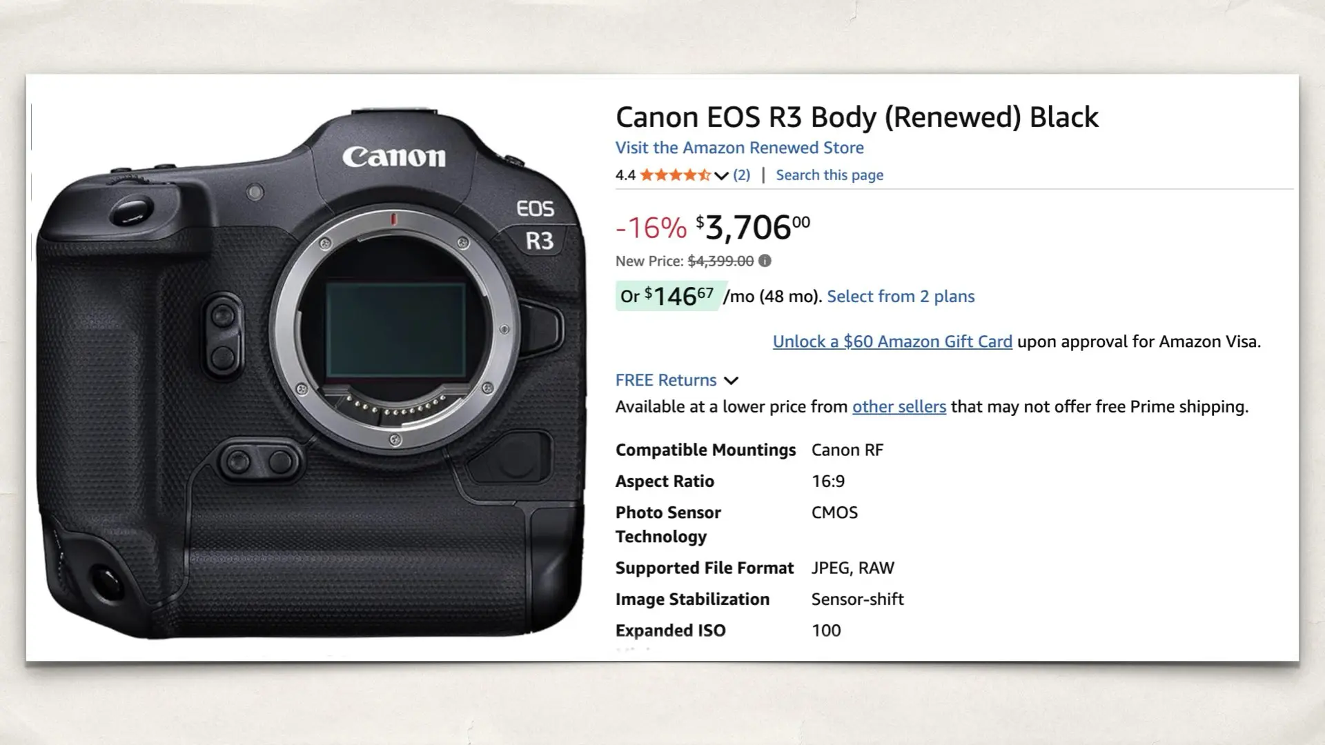 Canon EOS R3 Body (Renewed)