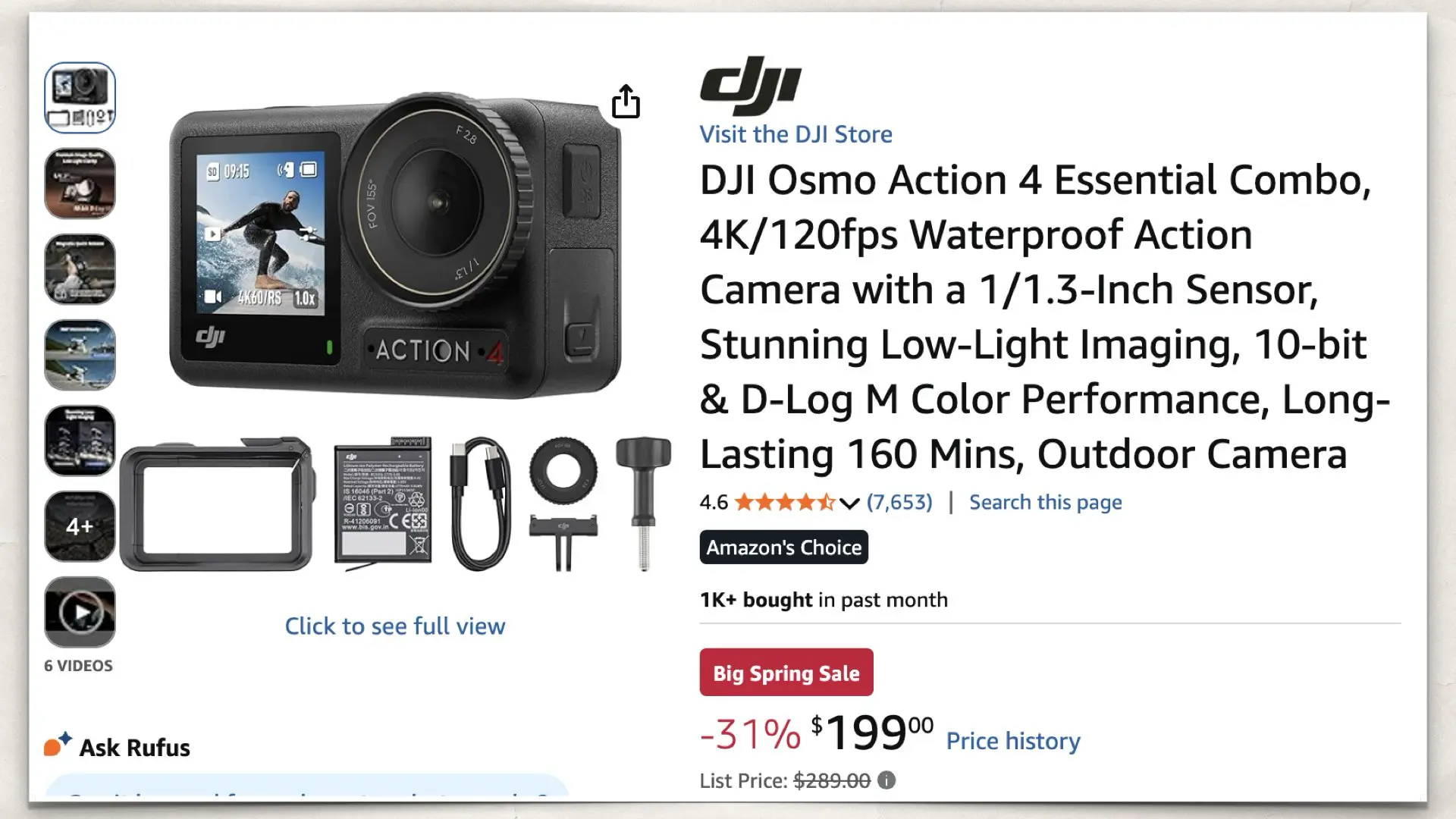 DJI Osmo Action 4 Essential Combo on Amazon