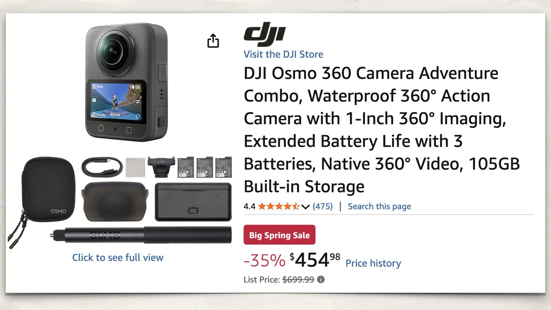DJI Osmo 360 Camera Adventure Combo on Amazon