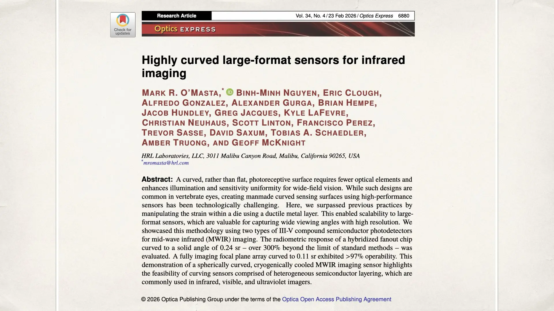 Highly curved large-format sensors for infrared imaging