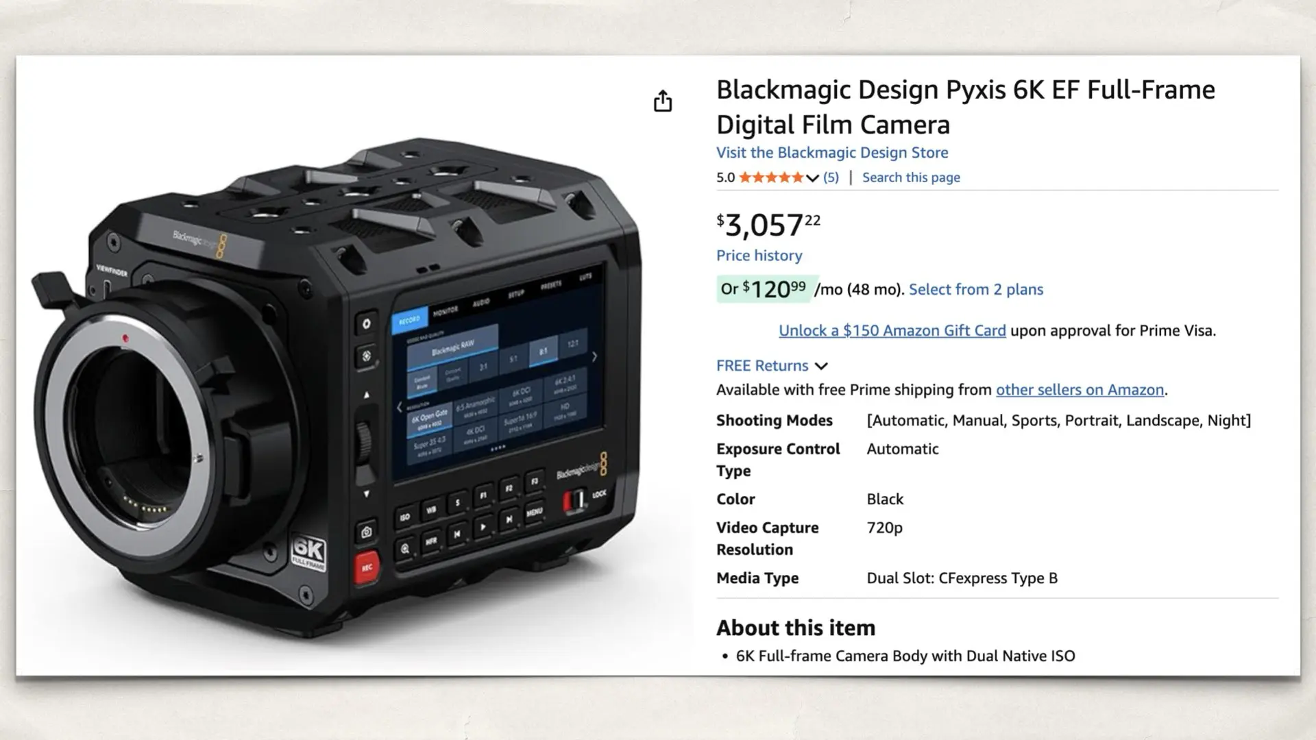 Blackmagic Design Pyxis 6K EF on Amazon