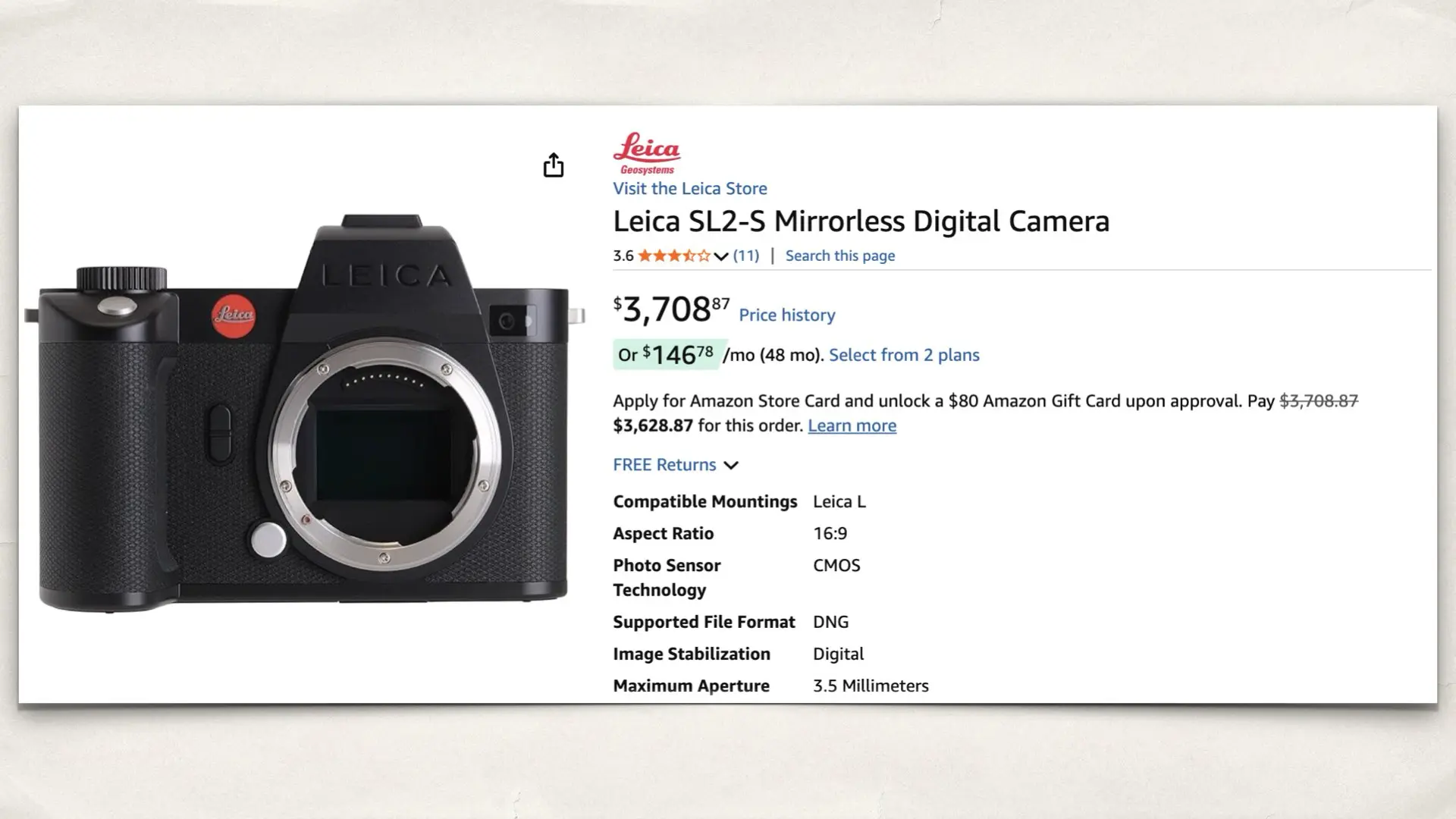 The Leica SL2 on Amazon