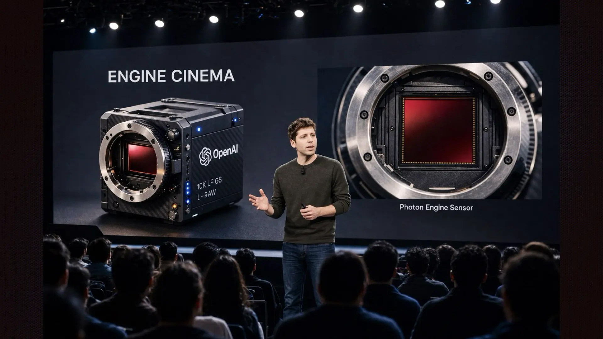 Sam Altman presents Engine Cinema in a keynote
