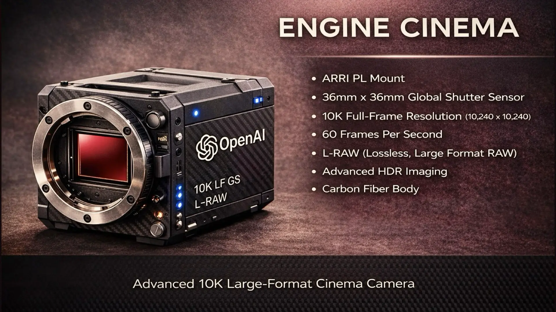 Open AI's cinema camera: Engine Cinema. Specs