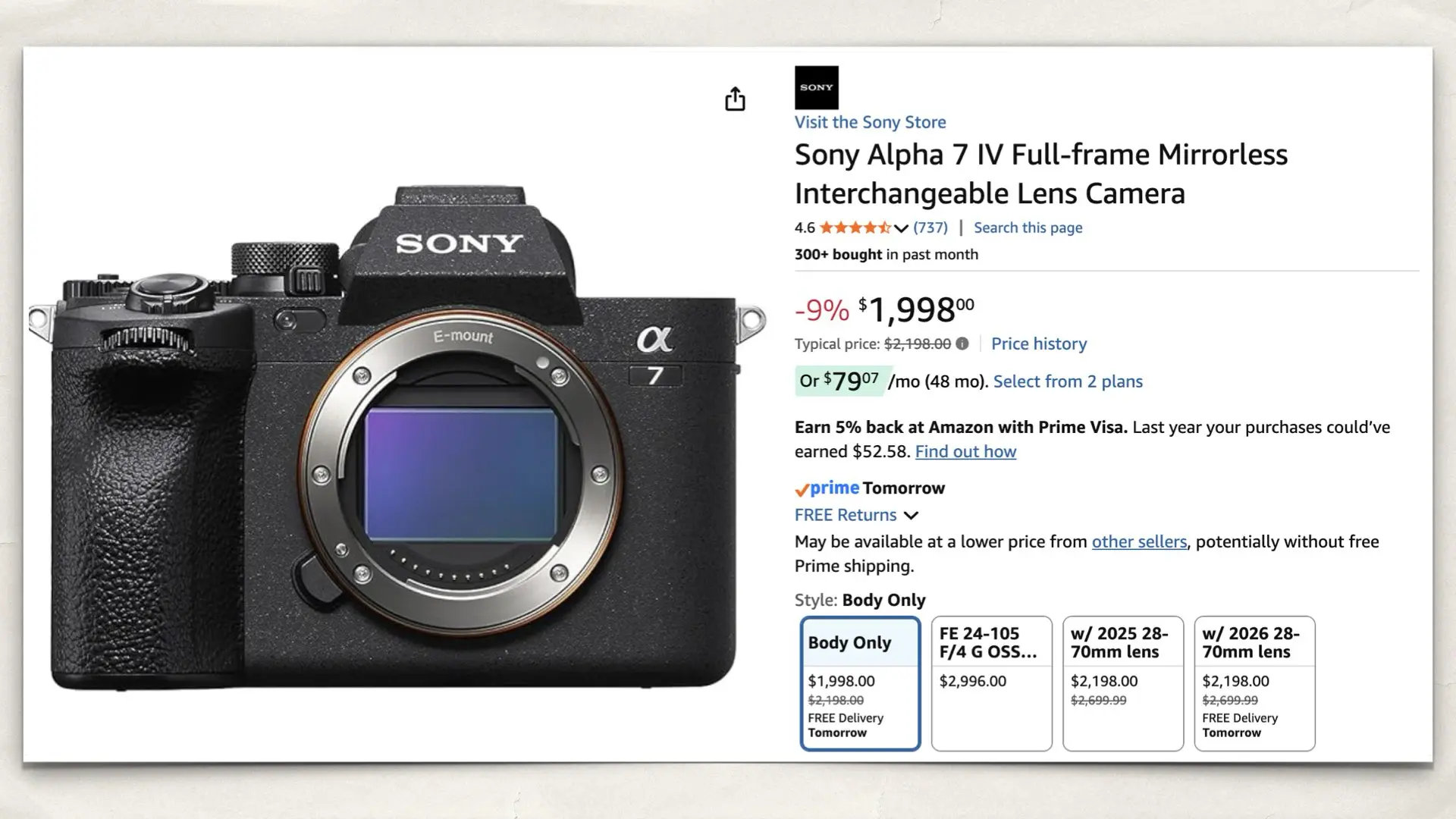 Sony Alpha 7 IV on Amazon