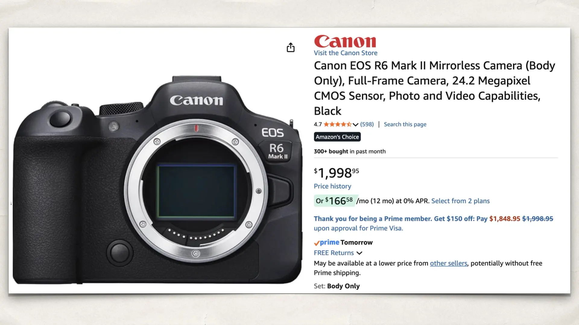 Canon EOS R6 Mark II on Amazon
