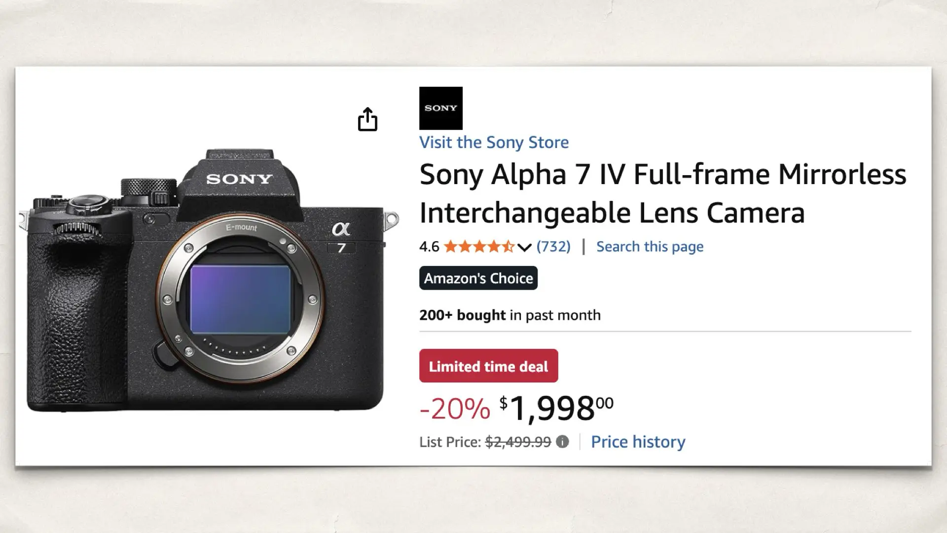 The Sony Alpha 7 IV on Amazon