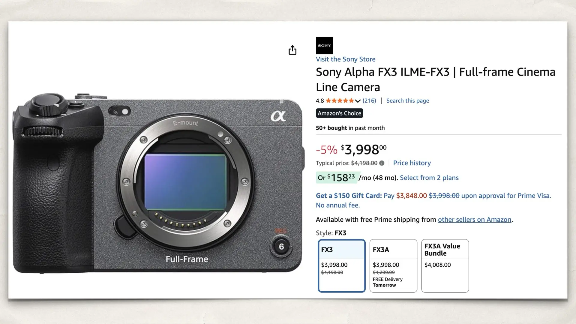 Sony Alpha FX3 ILME-FX3 | Full-frame Cinema Line Camera on Amazon