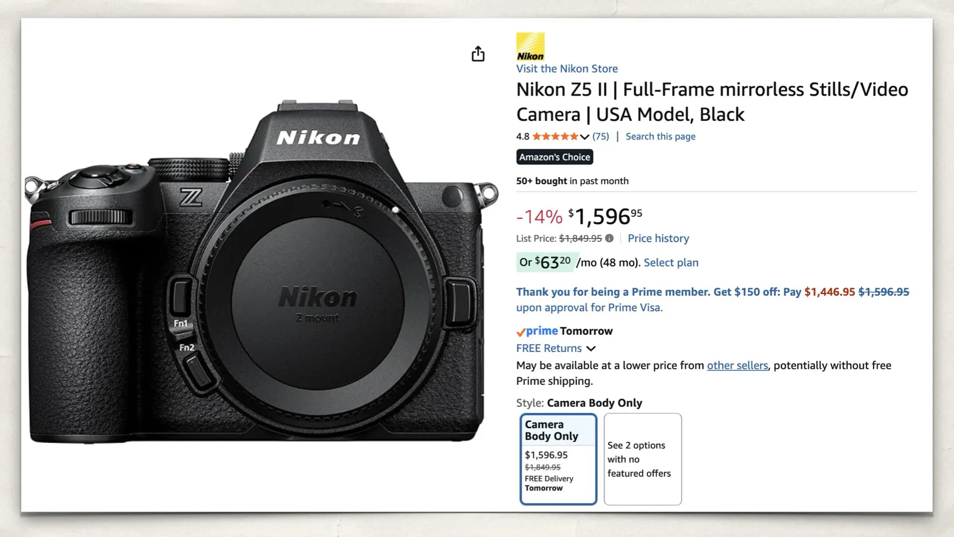 Nikon Z5 II on Amazon