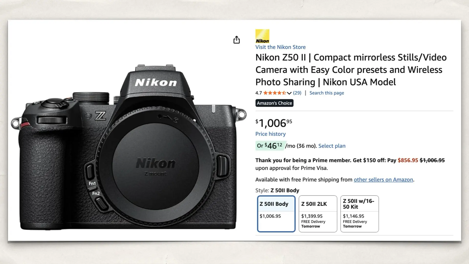 Nikon Z50 II on Amazon
