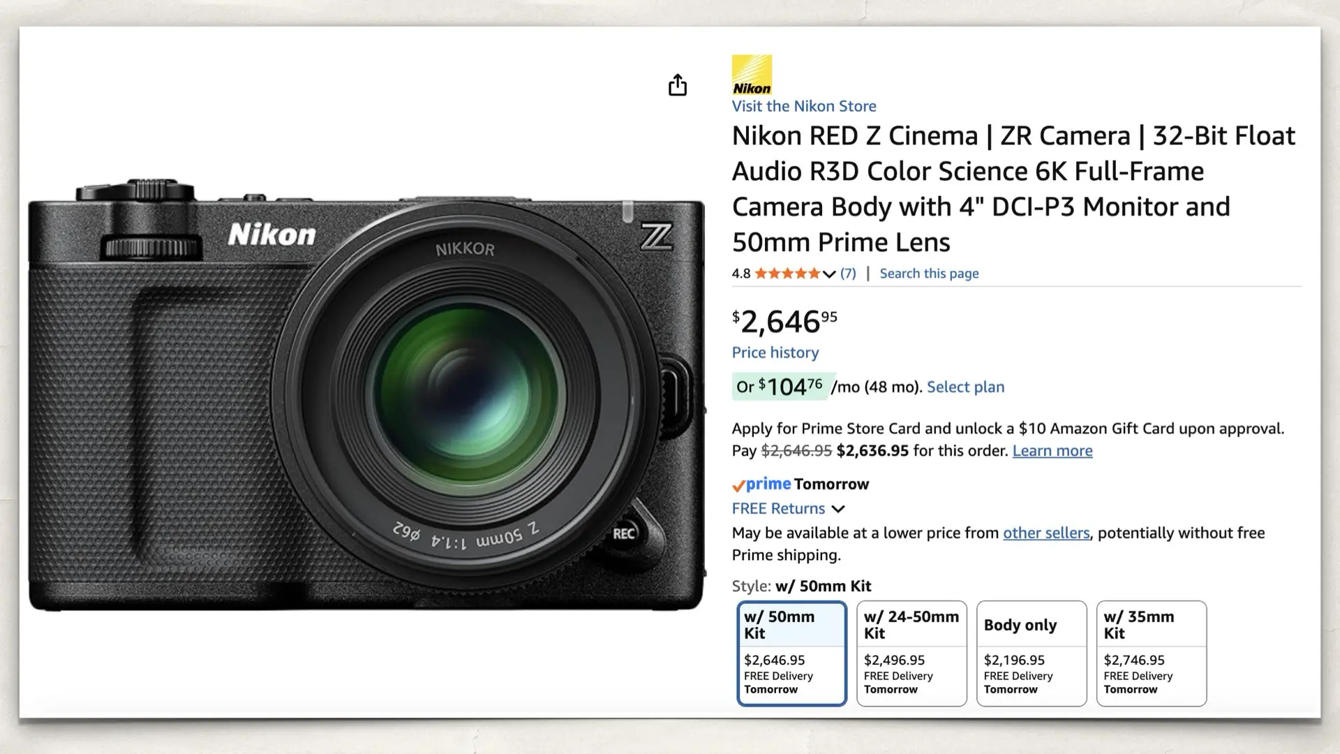 Nikon ZR on Amazon