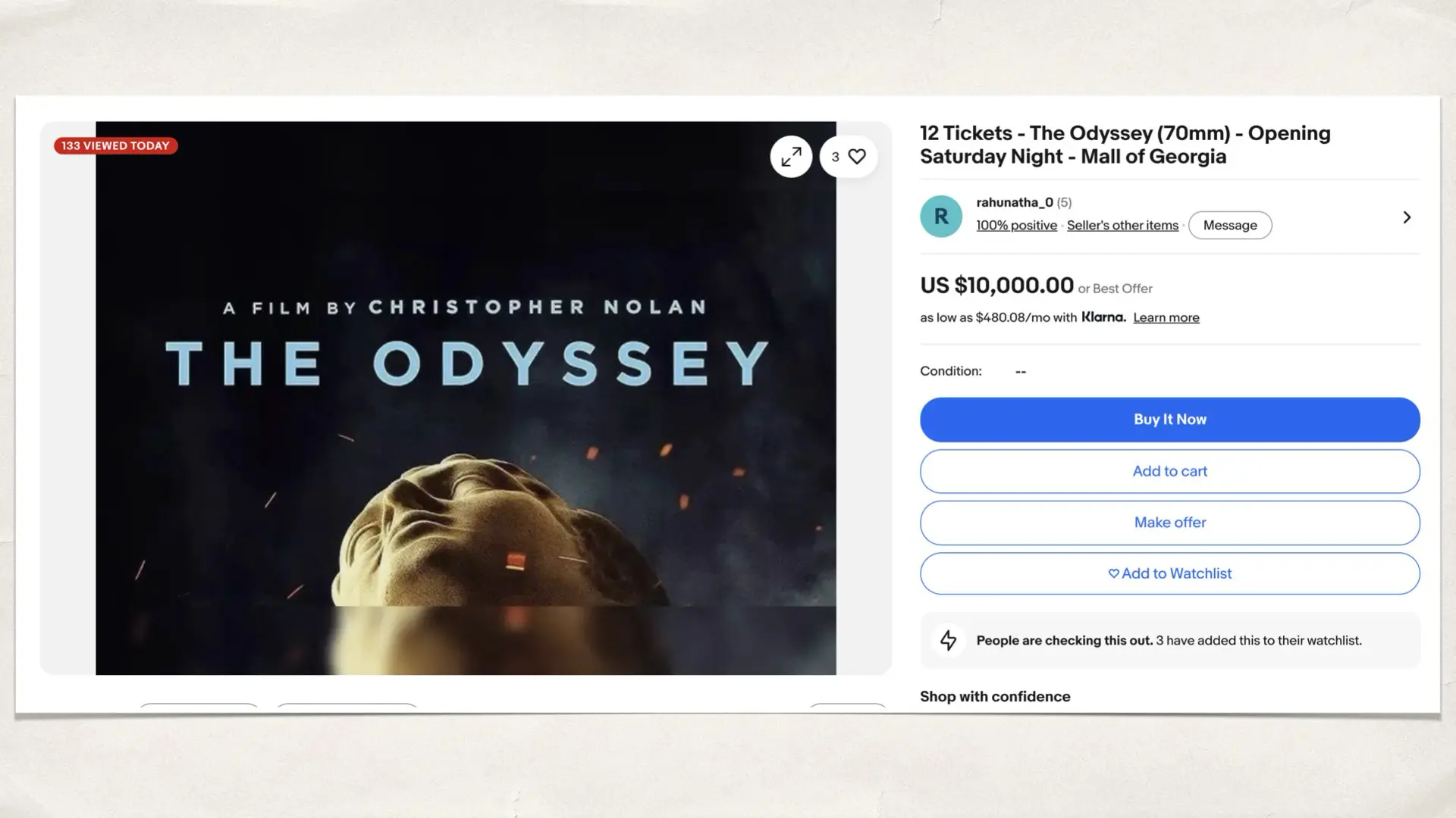 The Odyssey in IMAX 70mm: eBay sale