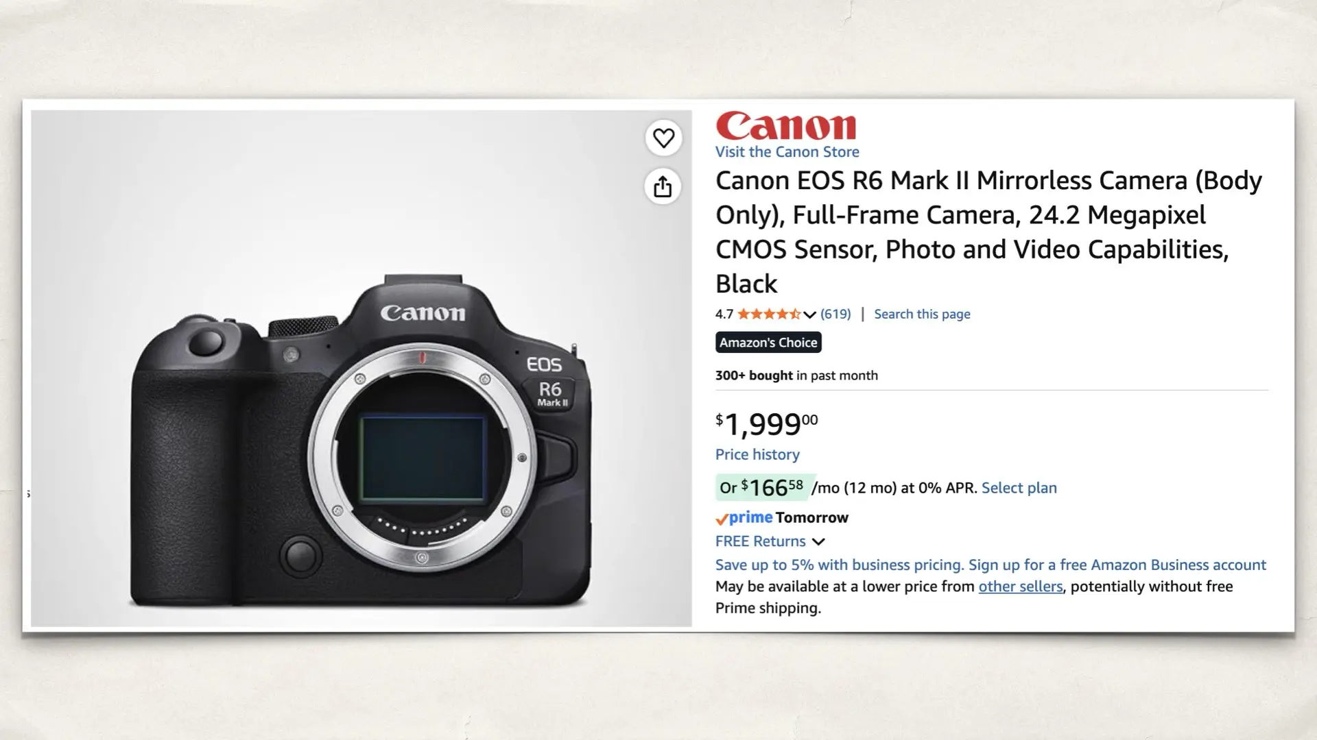 The Canon EOS R6 Mark II on Amazon