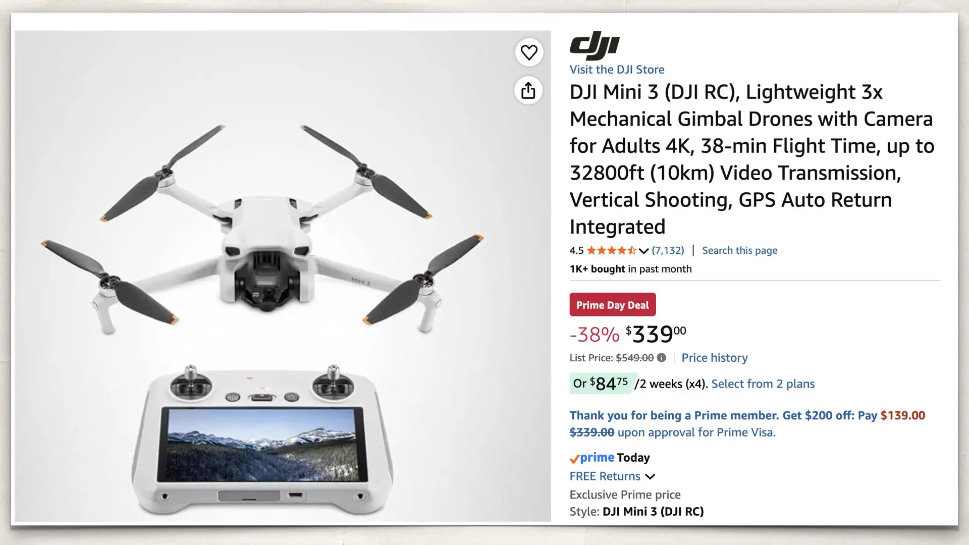 The DJI Mini 3 on Amazon